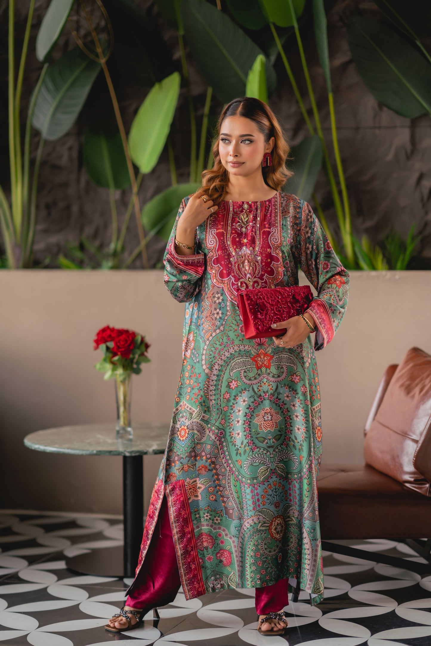 Verdant Heritage Luxe Long Kameez & Pant Set