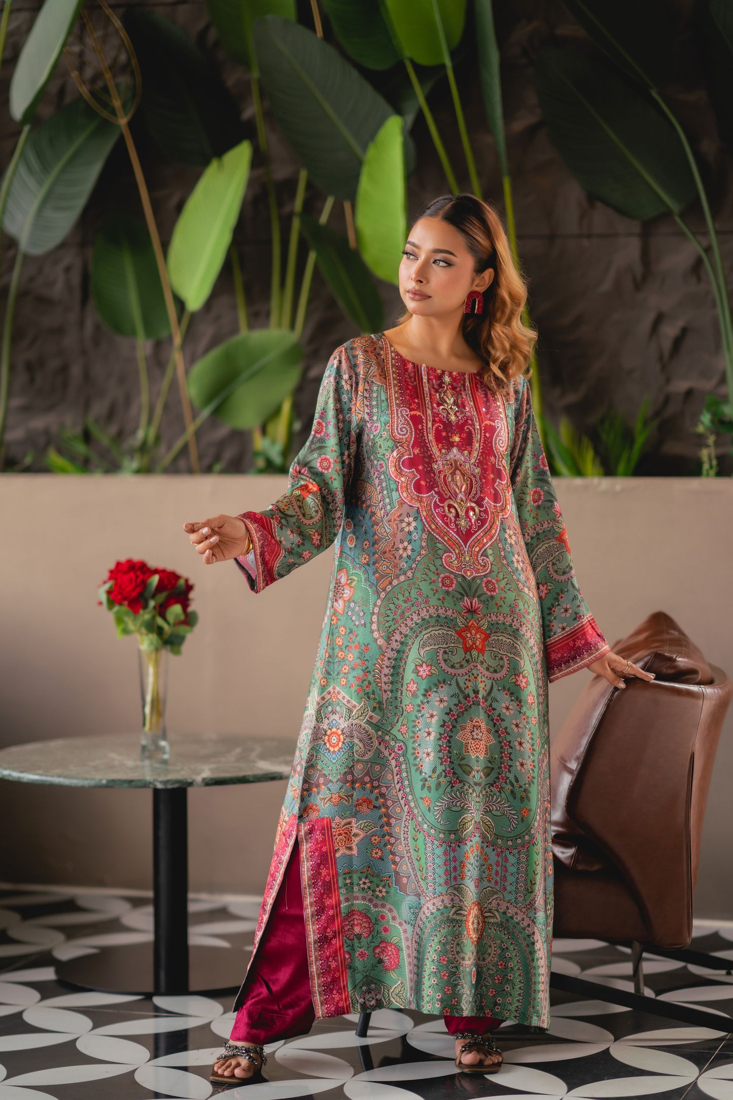 Verdant Heritage Luxe Long Kameez & Pant Set