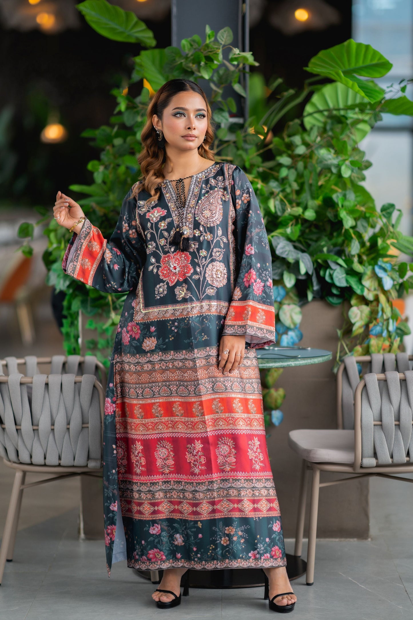 Midnight Rouge Printed Long Kameez And Pant Set