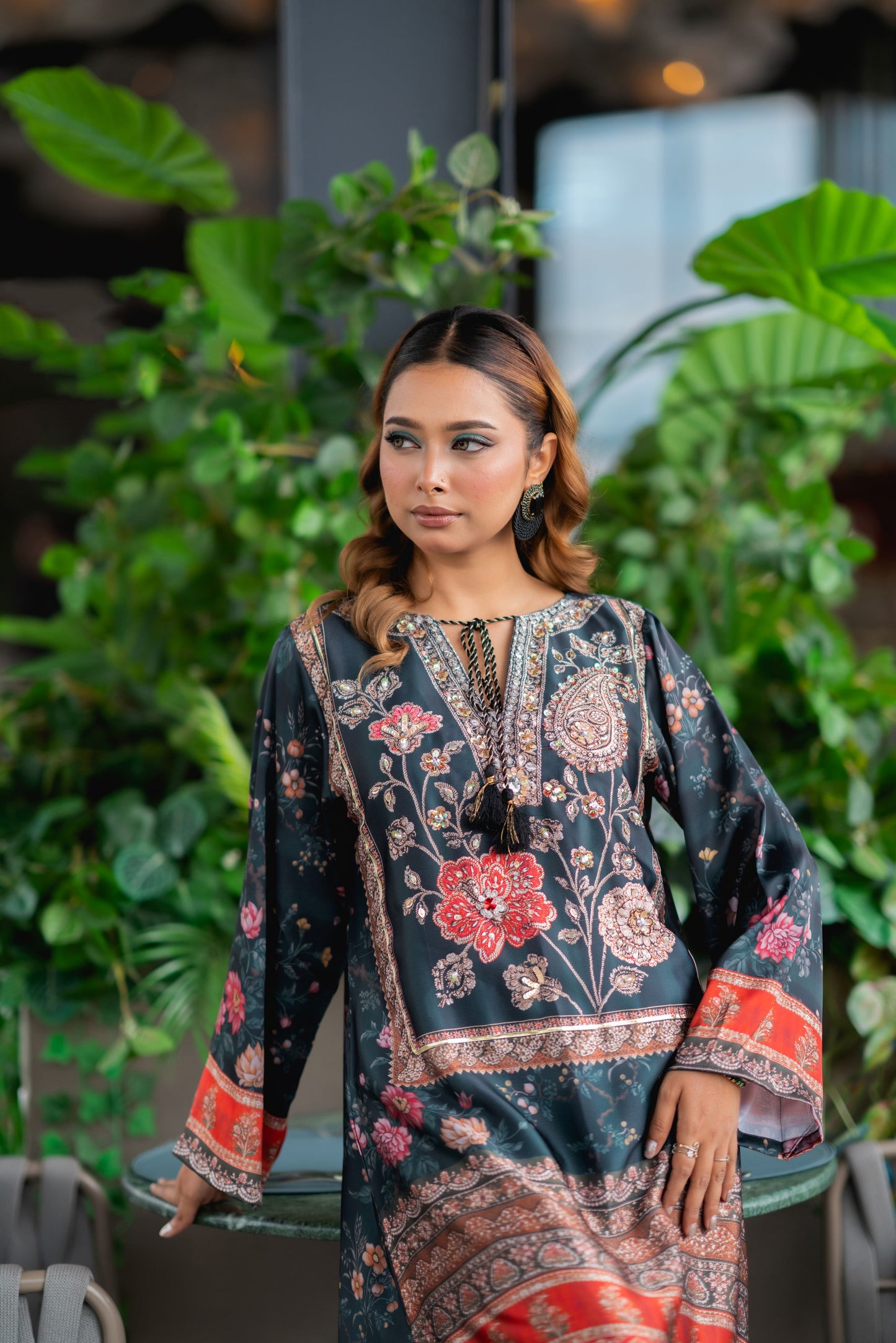 Midnight Rouge Printed Long Kameez And Pant Set