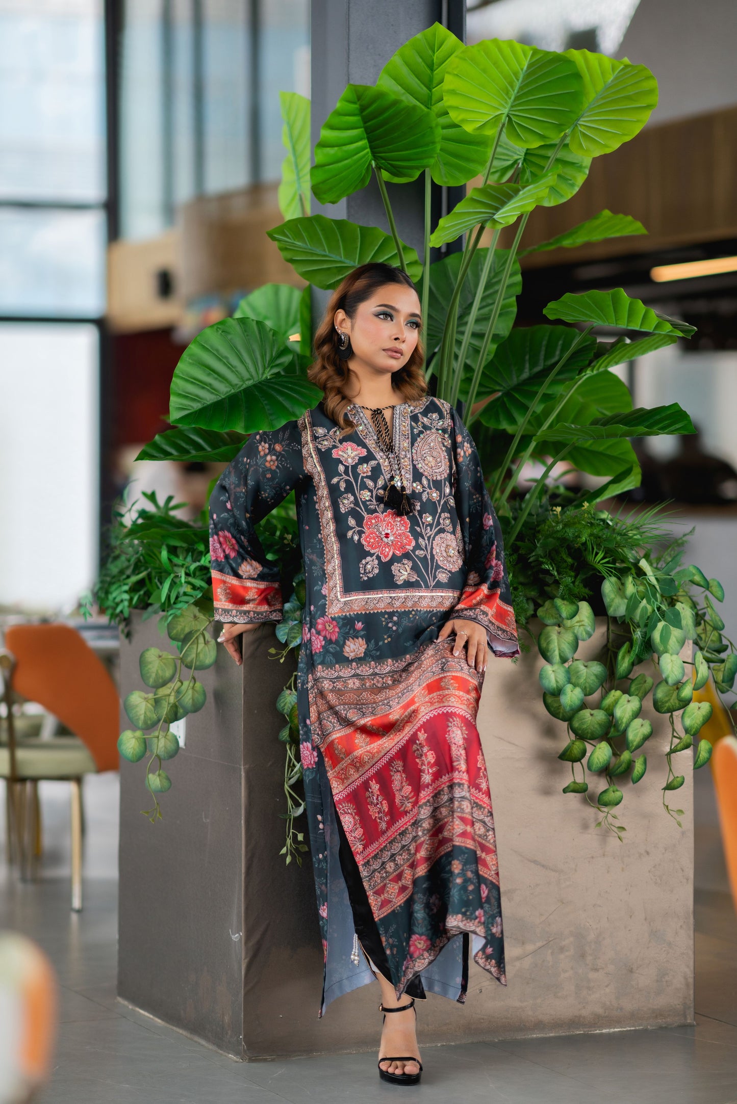 Midnight Rouge Printed Long Kameez And Pant Set
