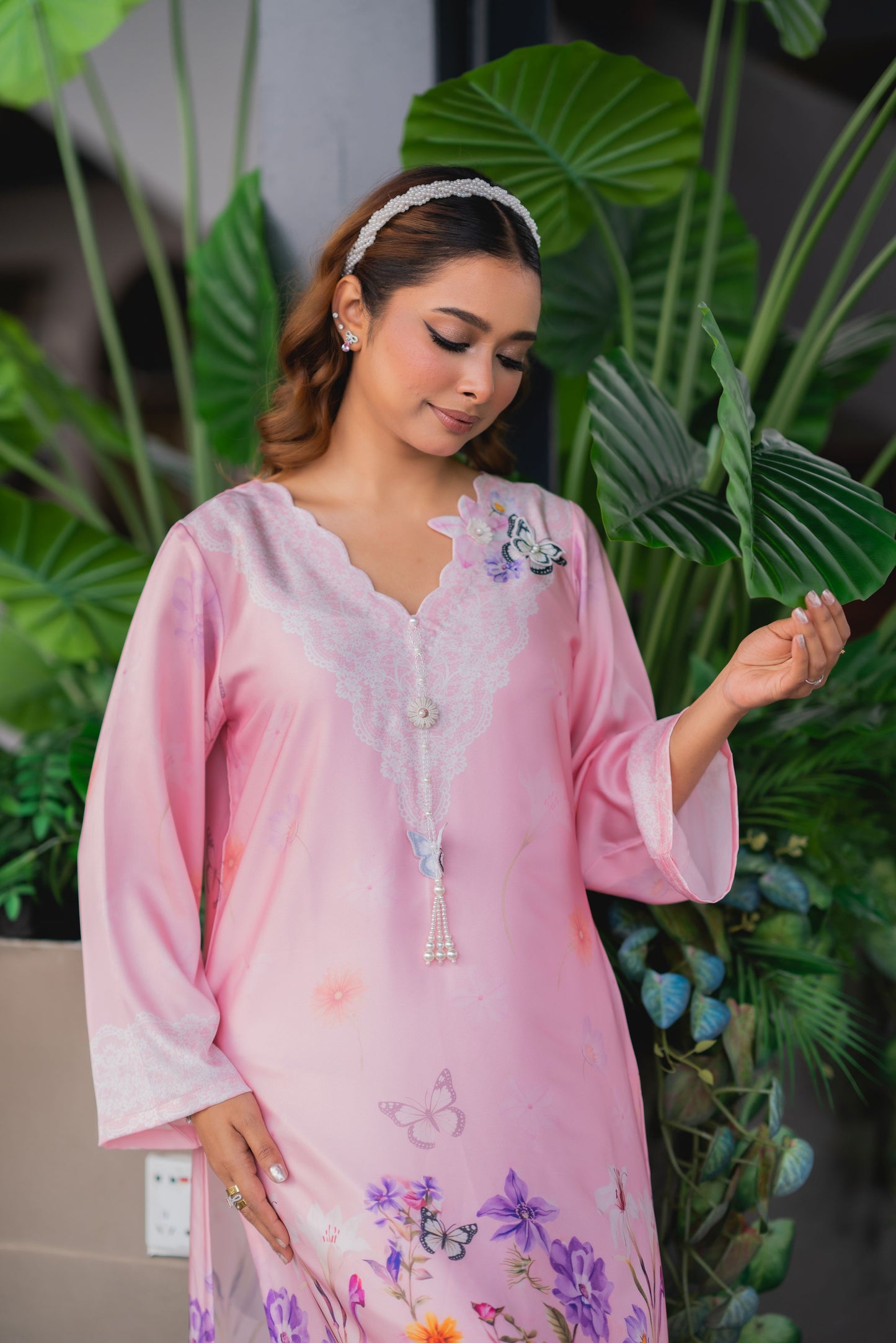 Blush Pink Floral Printed Luxury  Long Kameez And Pant