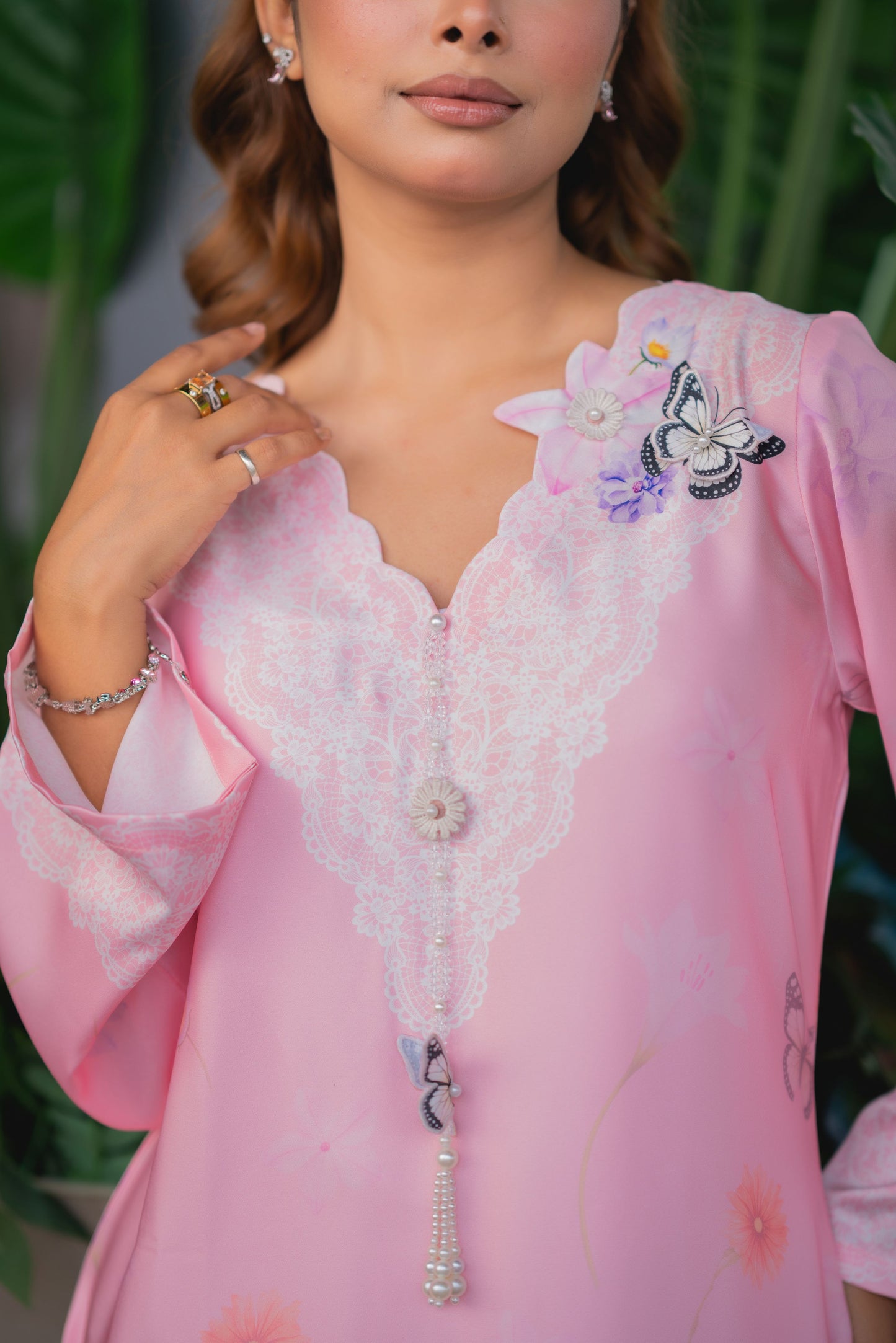 Blush Pink Floral Printed Luxury  Long Kameez And Pant