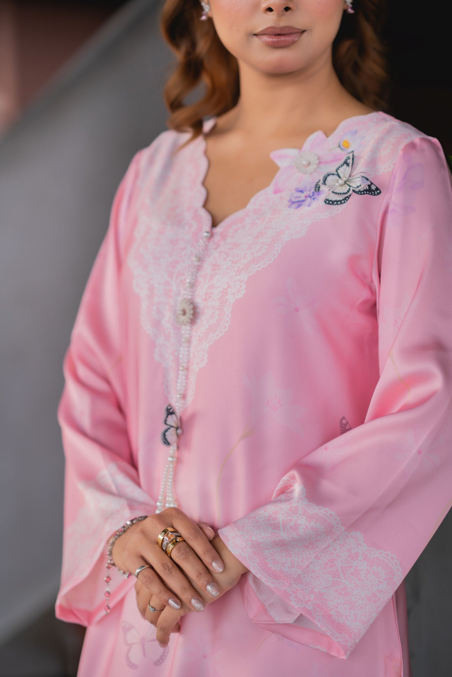 Blush Pink Floral Printed Luxury  Long Kameez And Pant