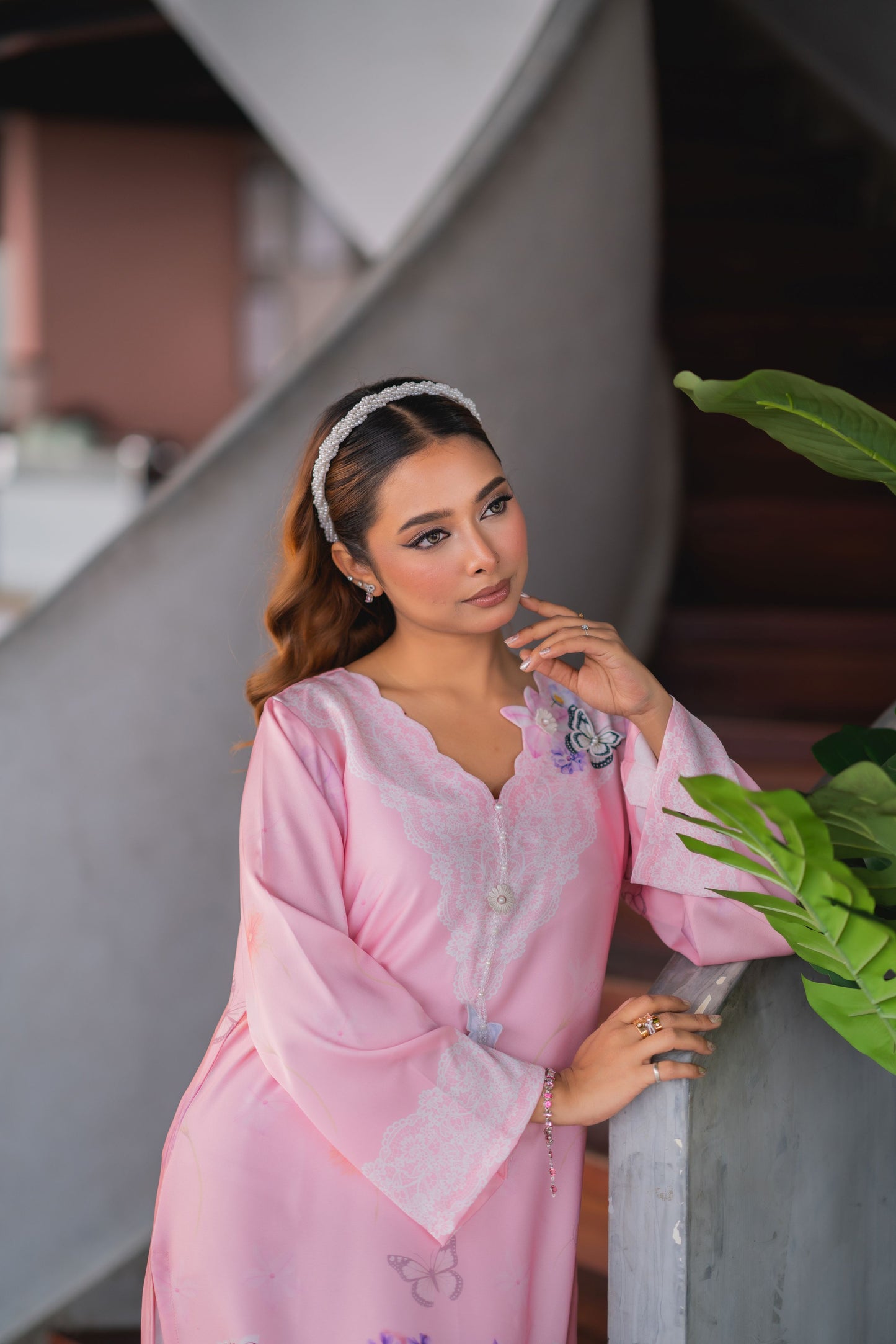Blush Pink Floral Printed Luxury  Long Kameez And Pant