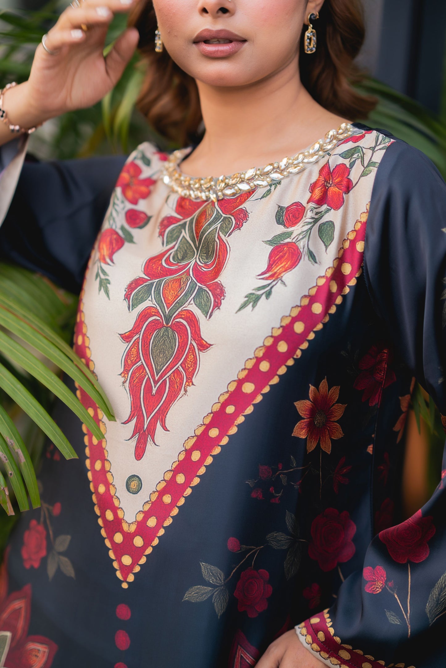 Midnight Bloom Printed Long Kameez And Pant Set