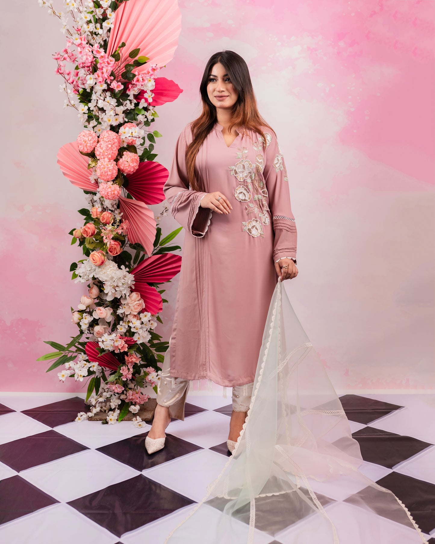 Blush Petal Embroidered Kurti