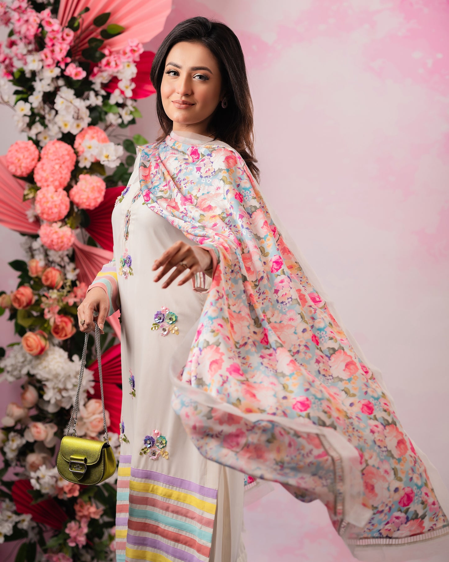 Pastel Bloom Embroidered Kurti & Dupatta Set