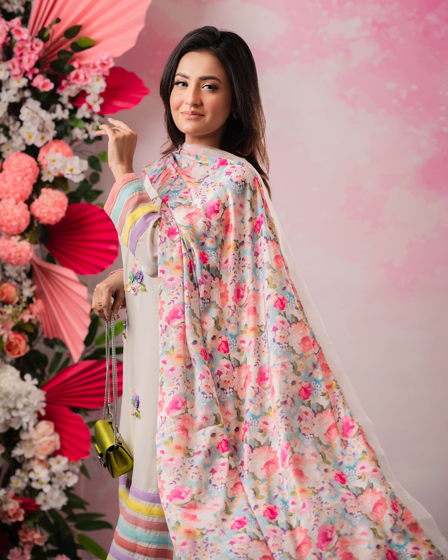 Pastel Bloom Embroidered Kurti & Dupatta Set