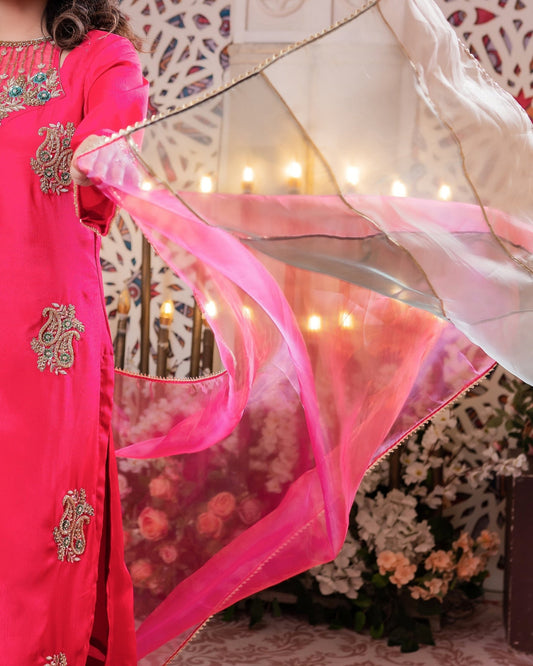 Vibrant Pink Sheer Dupatta”