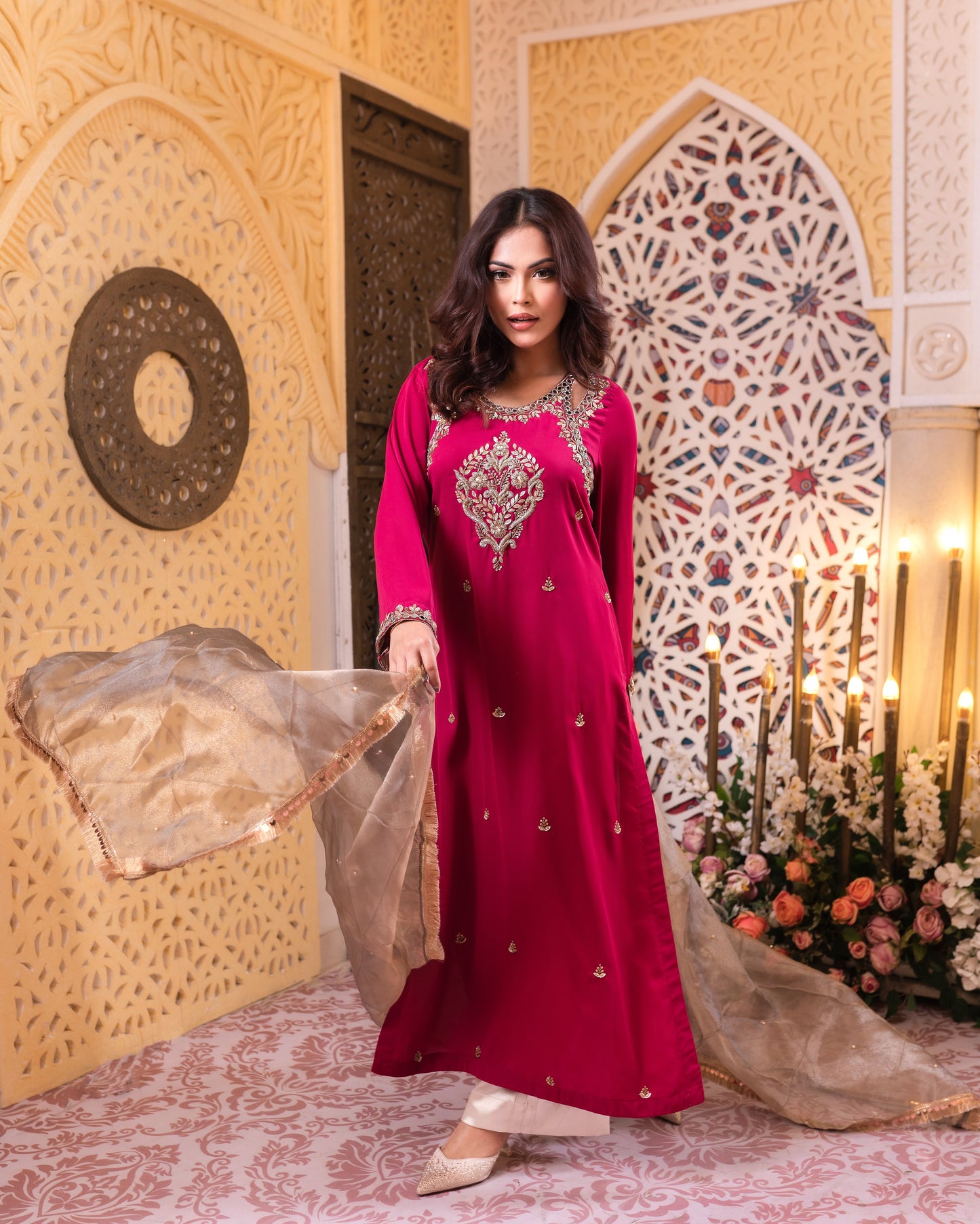 Regal Magenta Zardozi Kurti