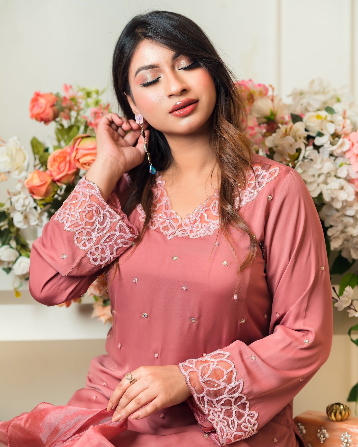 Rosewood Embellished Kurti & Pant