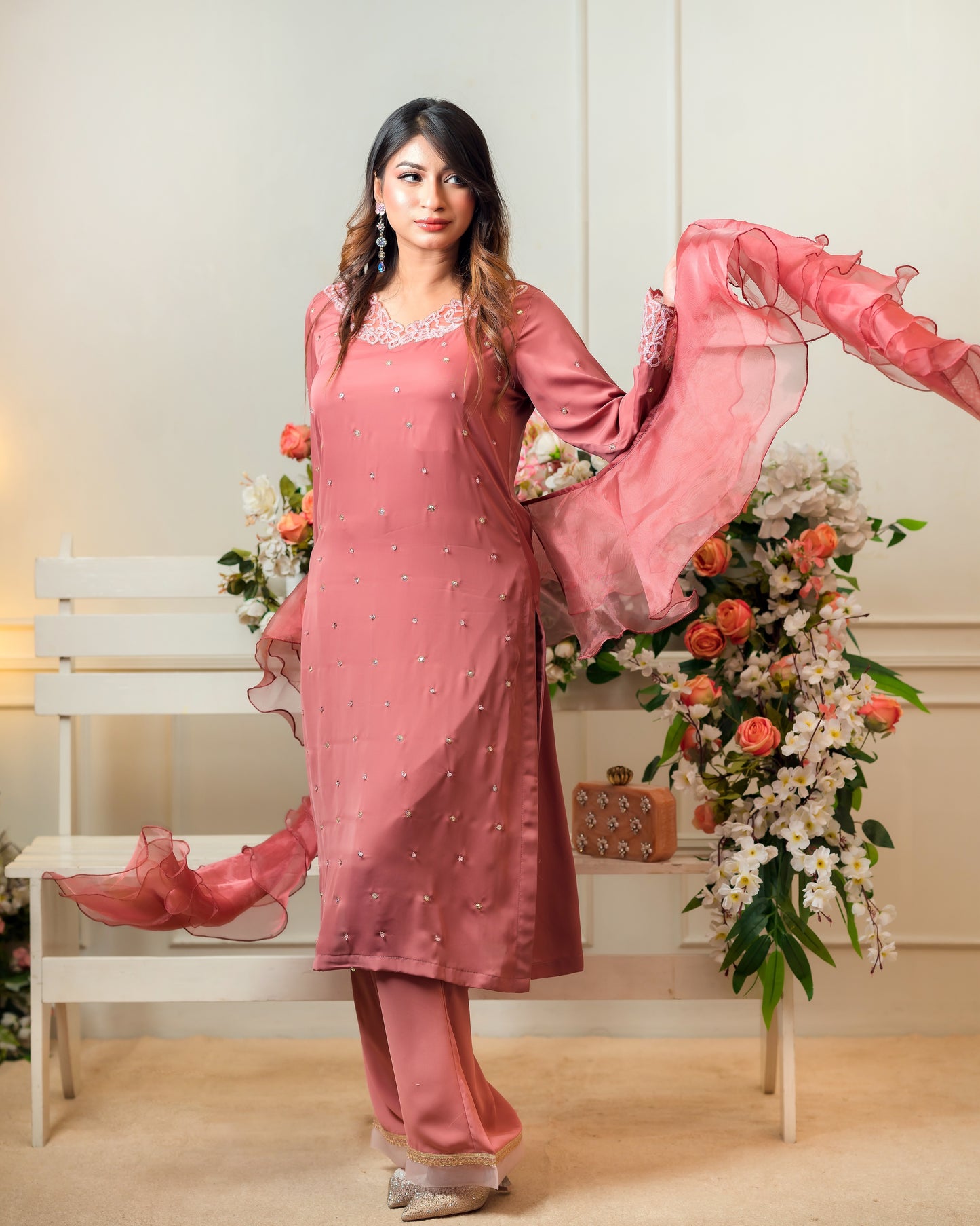 Rosewood Embellished Kurti & Pant