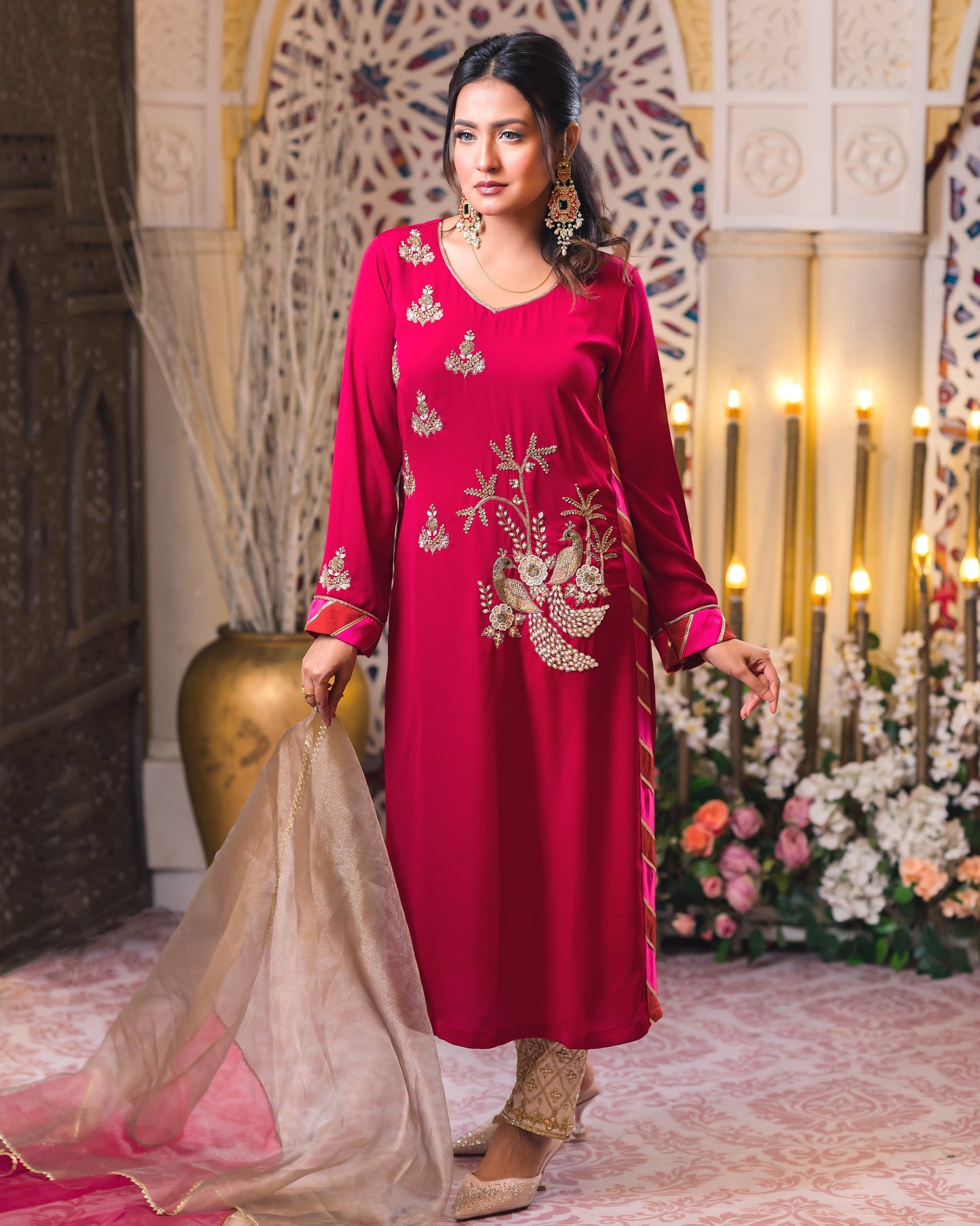 Carmine Elegance Zardozi Kurti