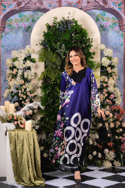Royal Indigo Floral Long Kameez And Pant