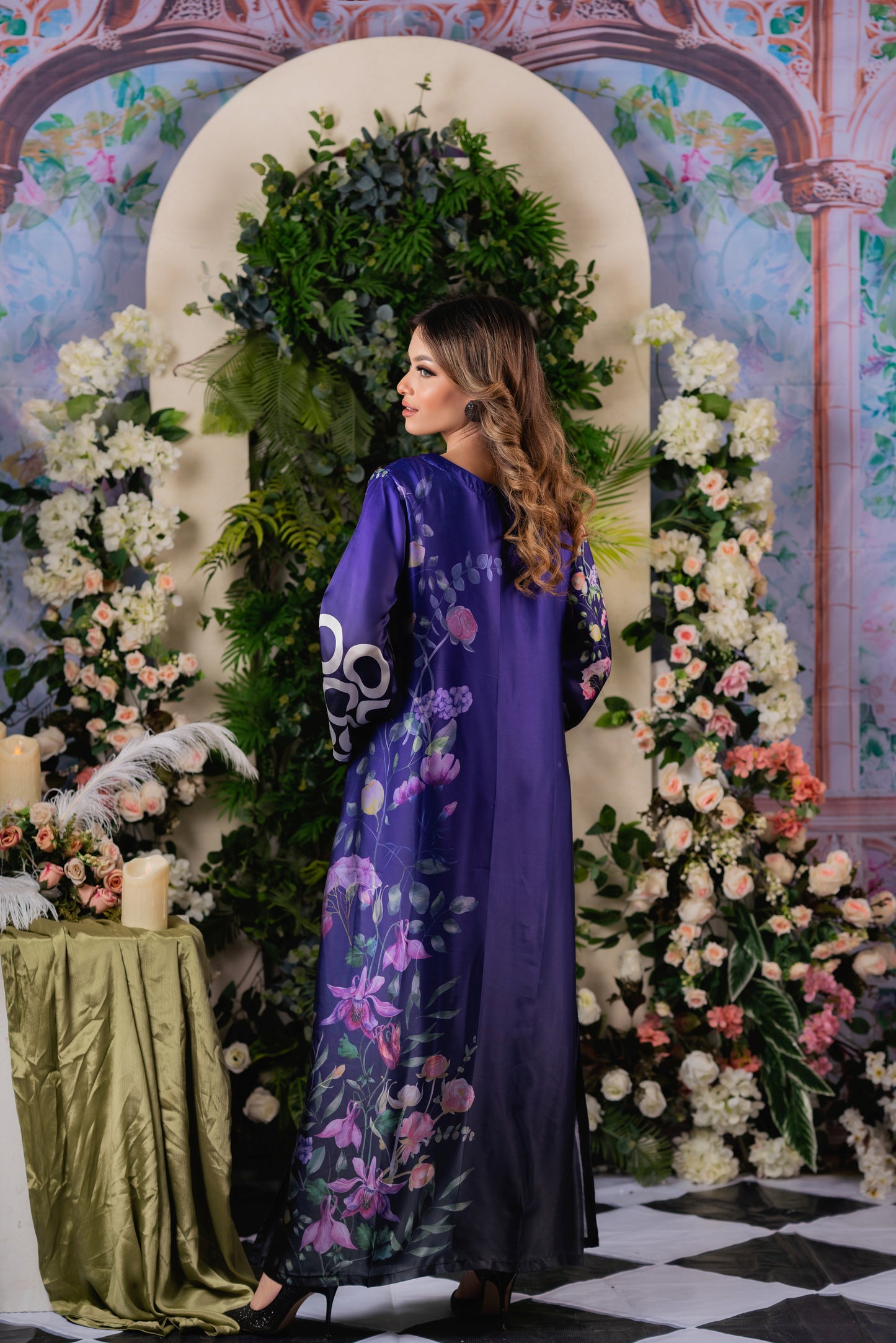 Royal Indigo Floral Long Kameez And Pant