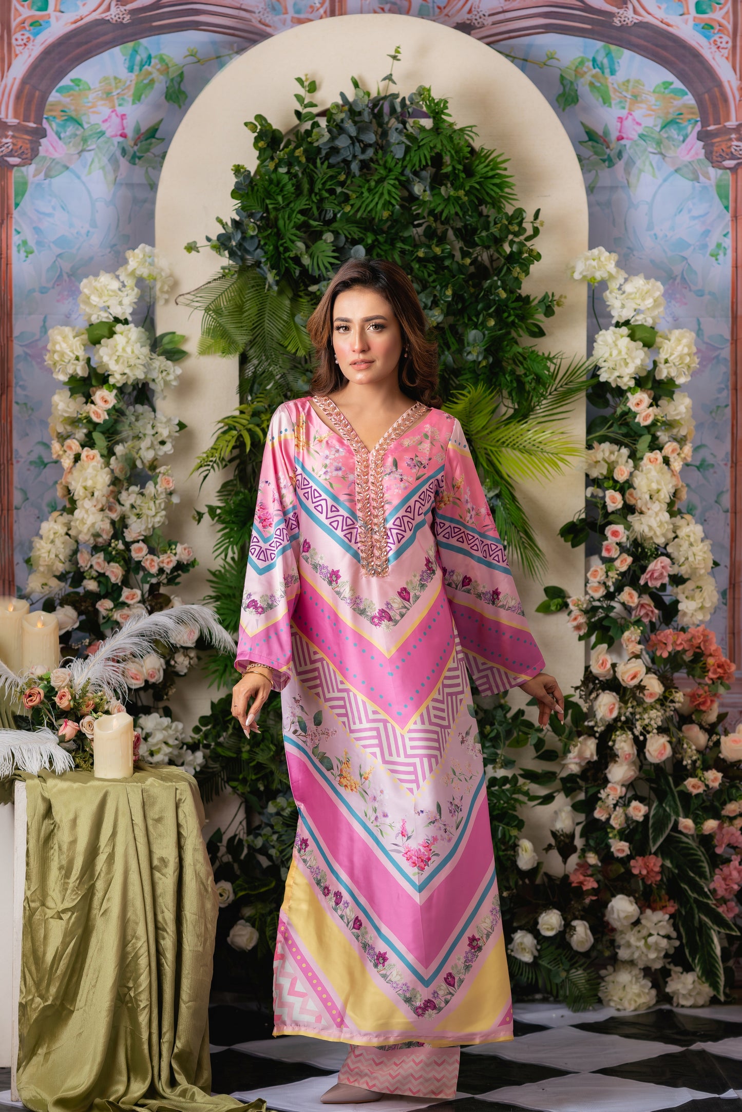 Pink Mirage  Long Kameez And Pant