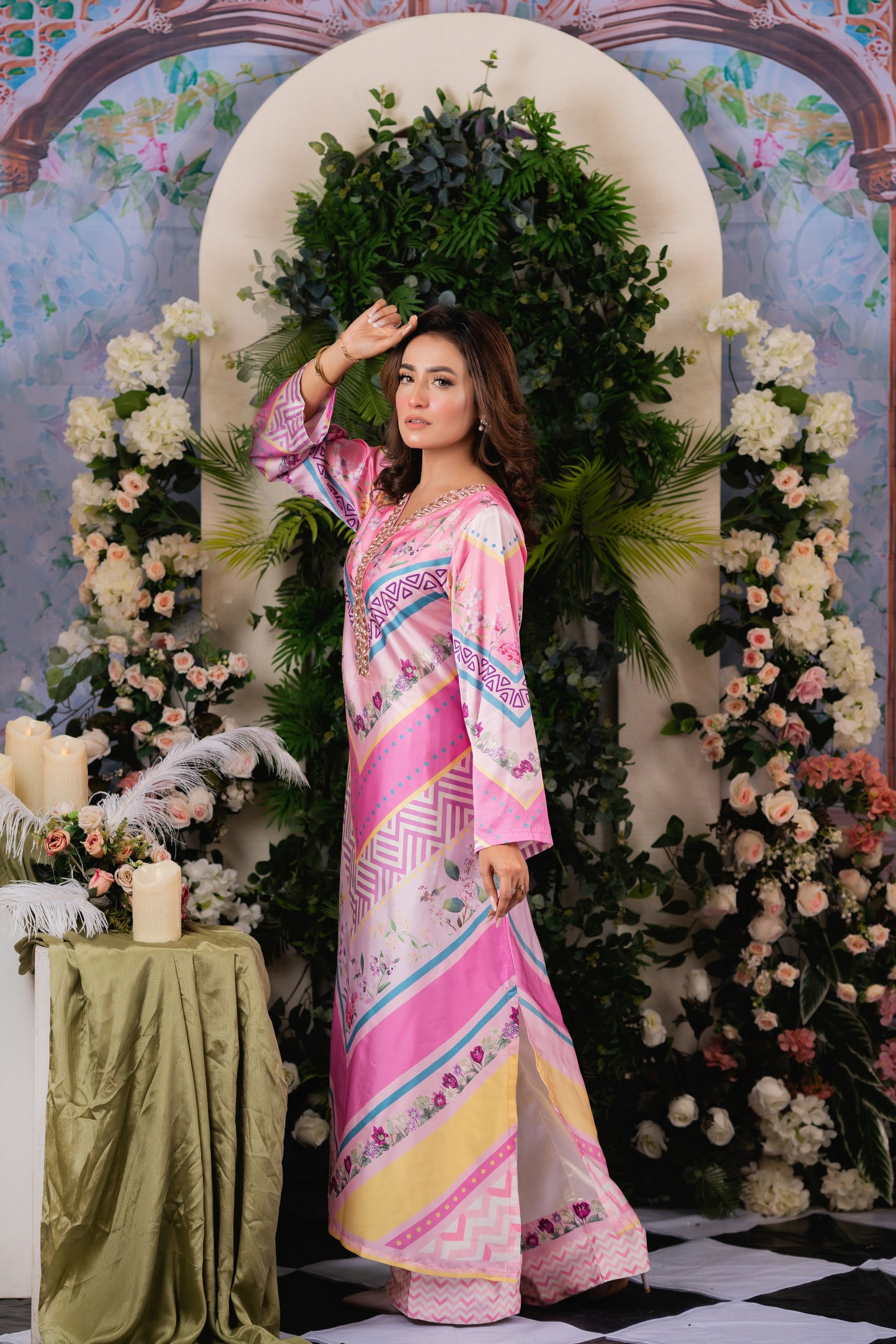 Pink Mirage  Long Kameez And Pant