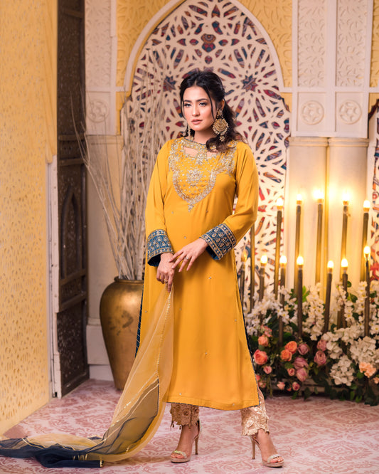 Mustard Embroidered Kurti