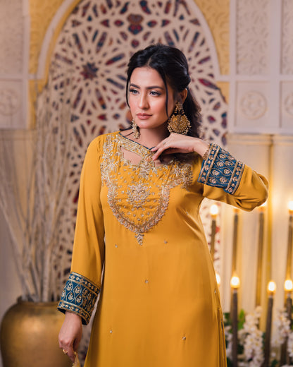 Mustard Embroidered Kurti