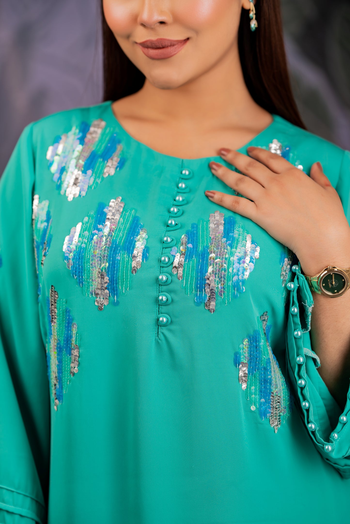 Aqua Teal Embellished Co-Ord Set