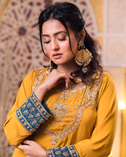 Mustard Embroidered Kurti