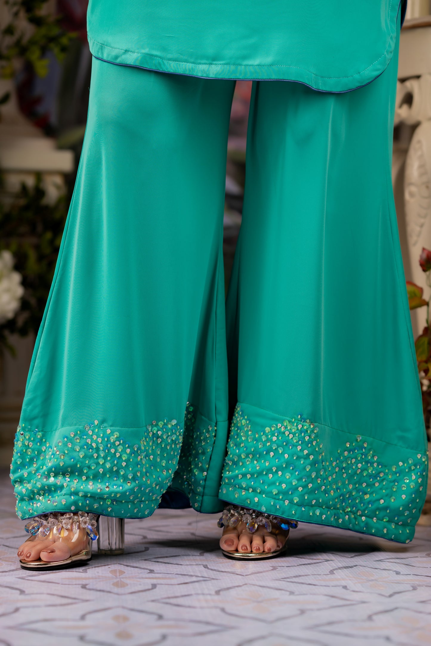 Aqua Teal Embellished Co-Ord Set