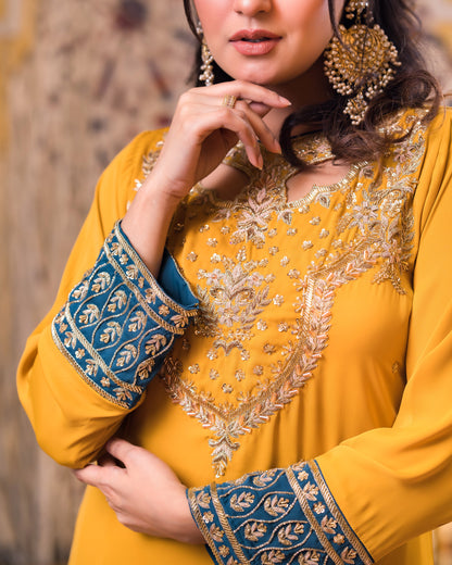 Mustard Embroidered Kurti