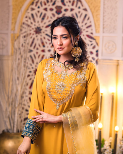 Mustard Embroidered Kurti
