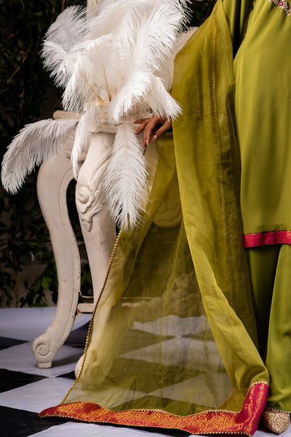 Sheer Lime Gold Dupatta