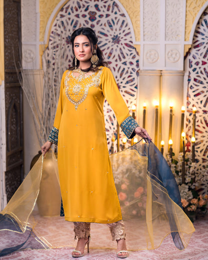 Mustard Embroidered Kurti