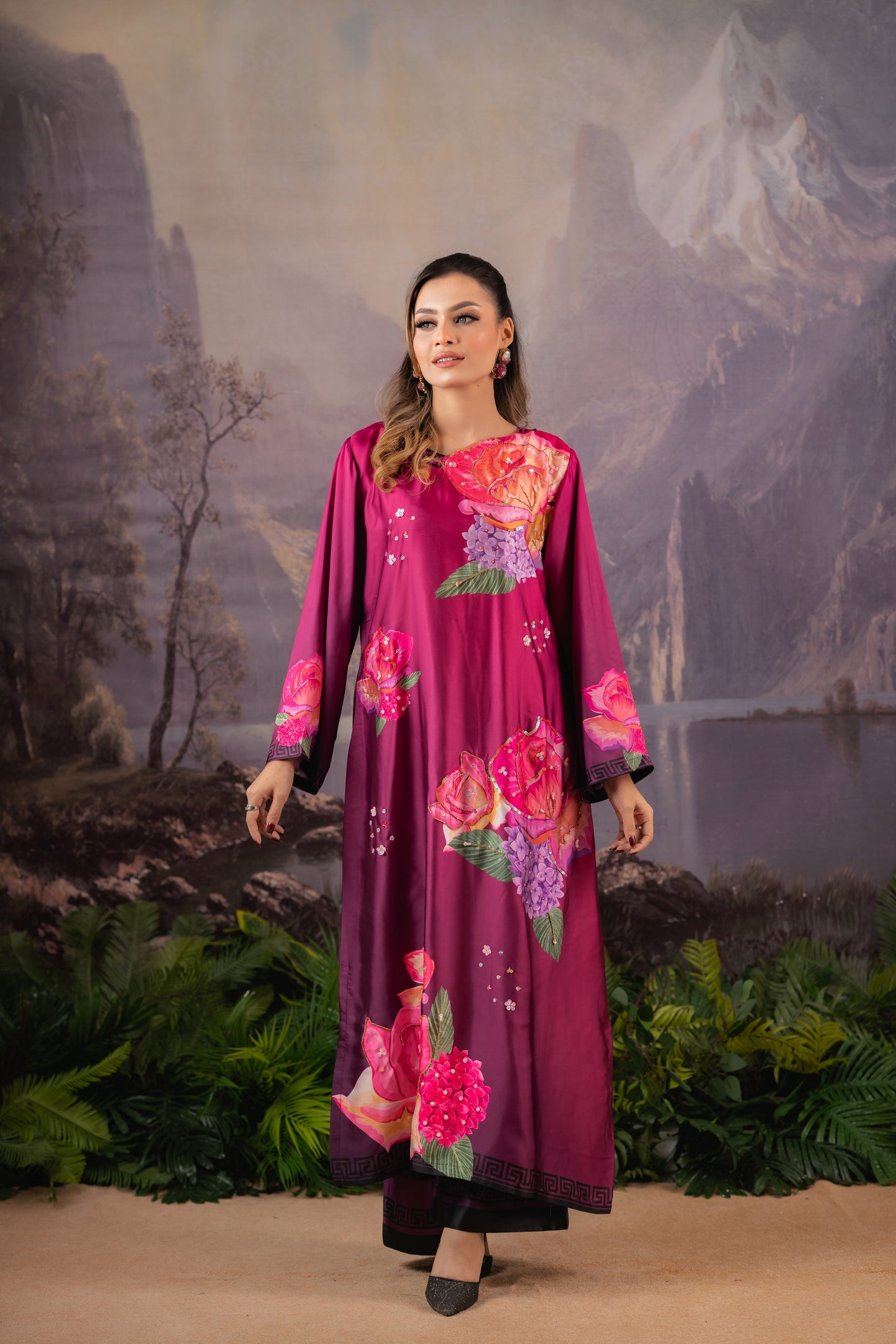 Crimson Rose Luxe Long Kameez And Pant