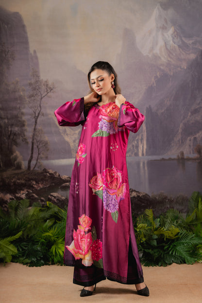 Crimson Rose Luxe Long Kameez And Pant