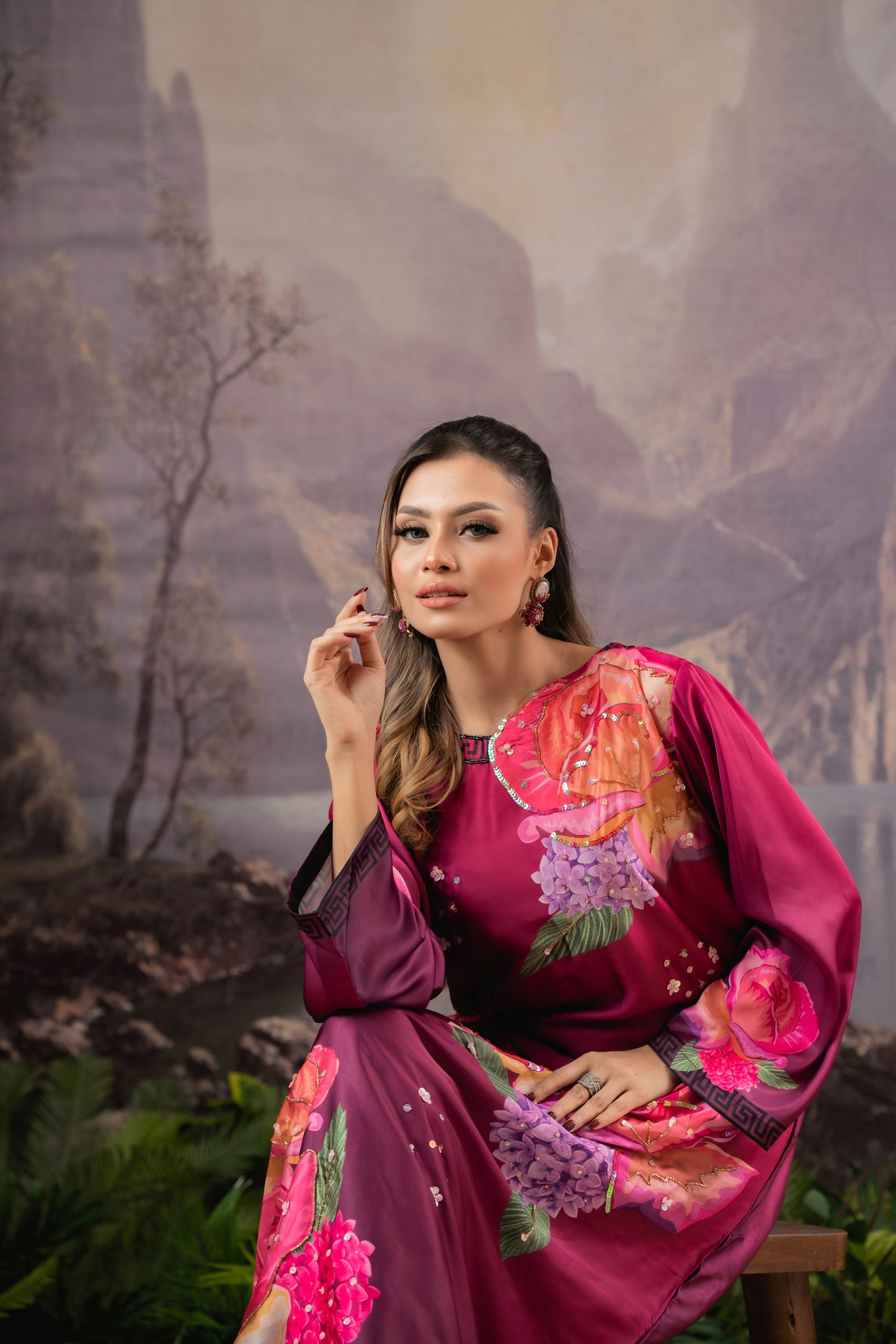 Crimson Rose Luxe Long Kameez And Pant