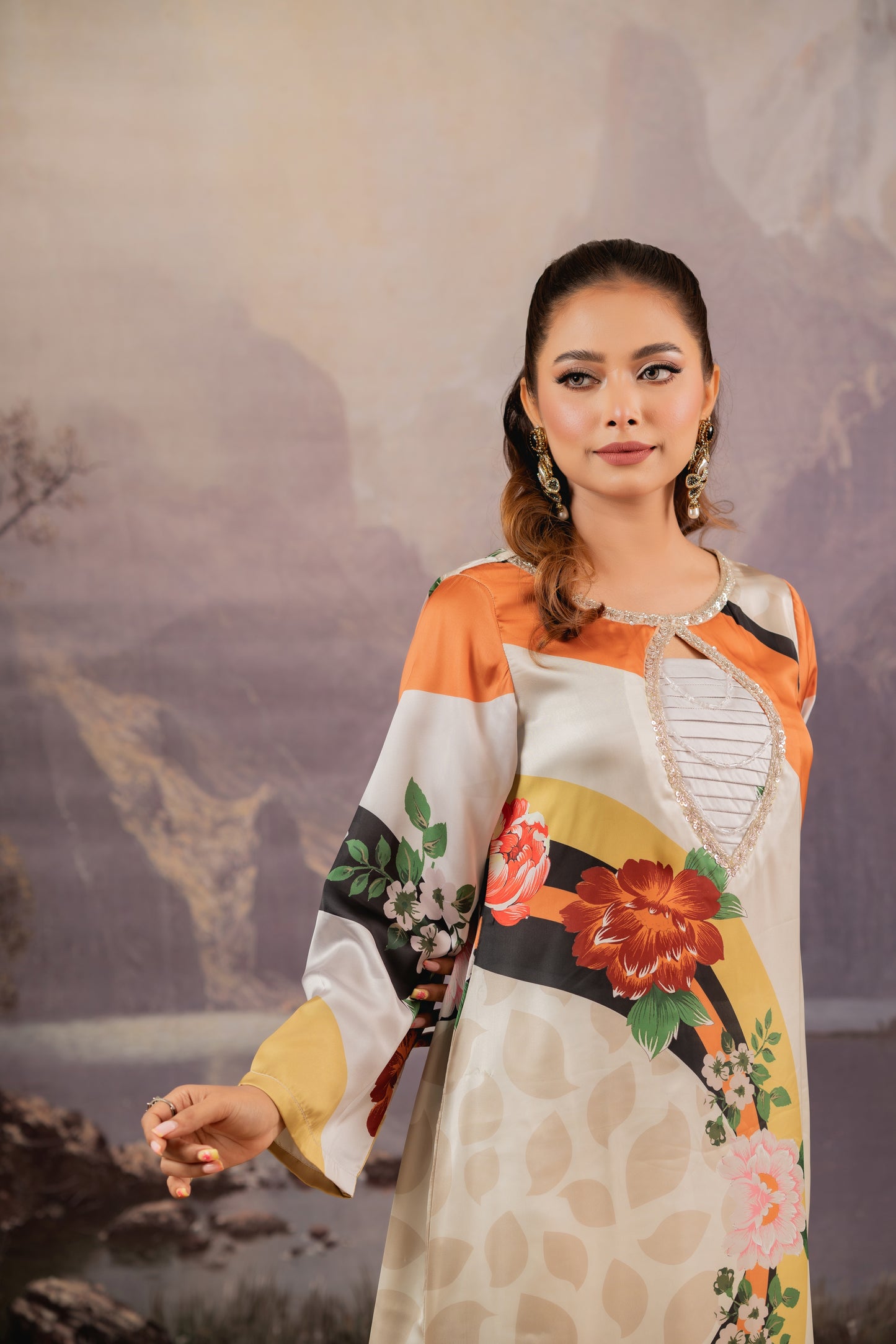 Sunset Bloom Kameez Long Kameez And Pant