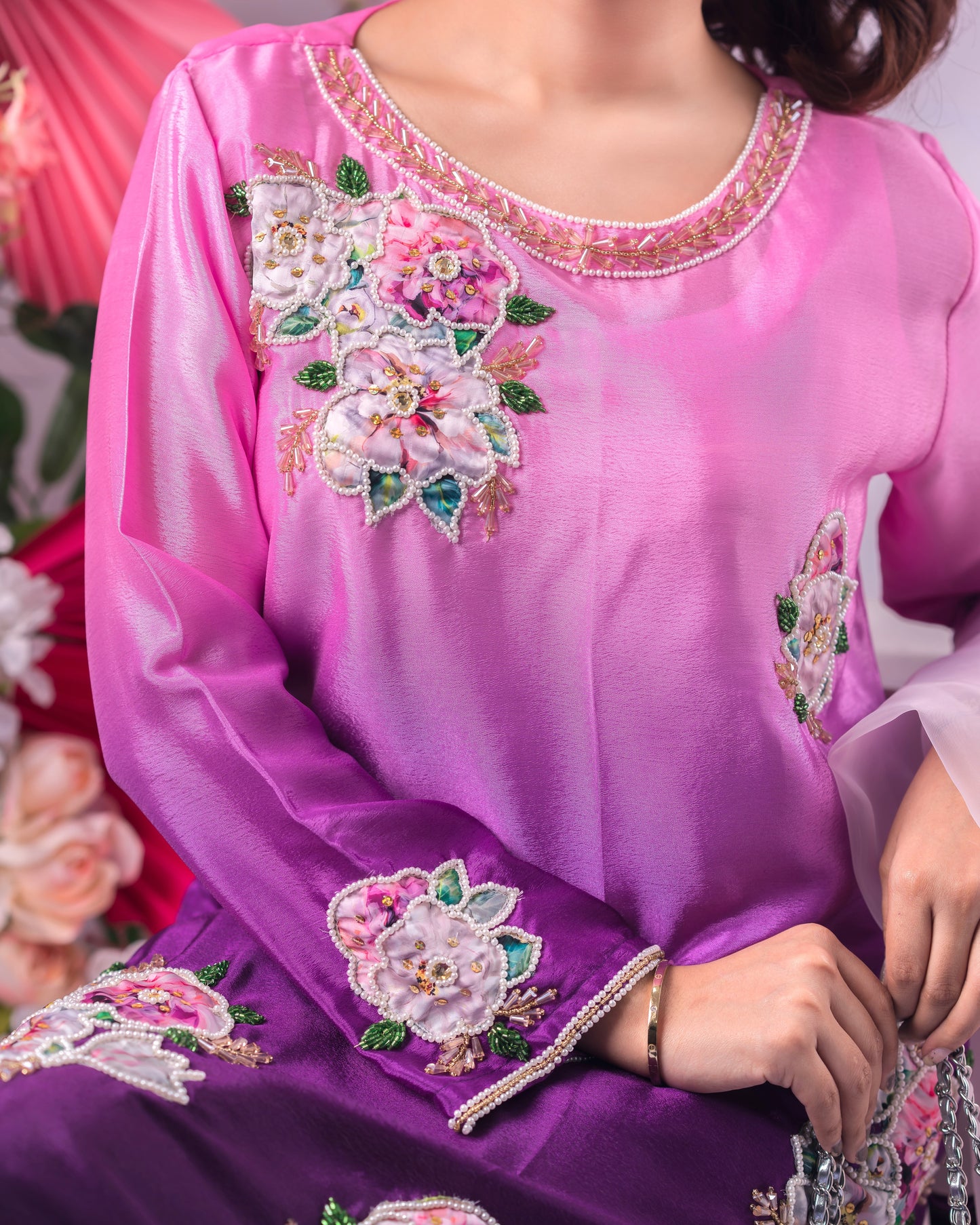 Pink and Purple Ombre Kurti & Dupatta