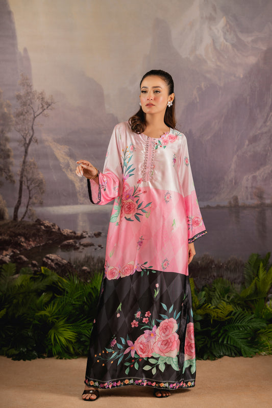 Floral Elegance Silk Long Kameez And Pant