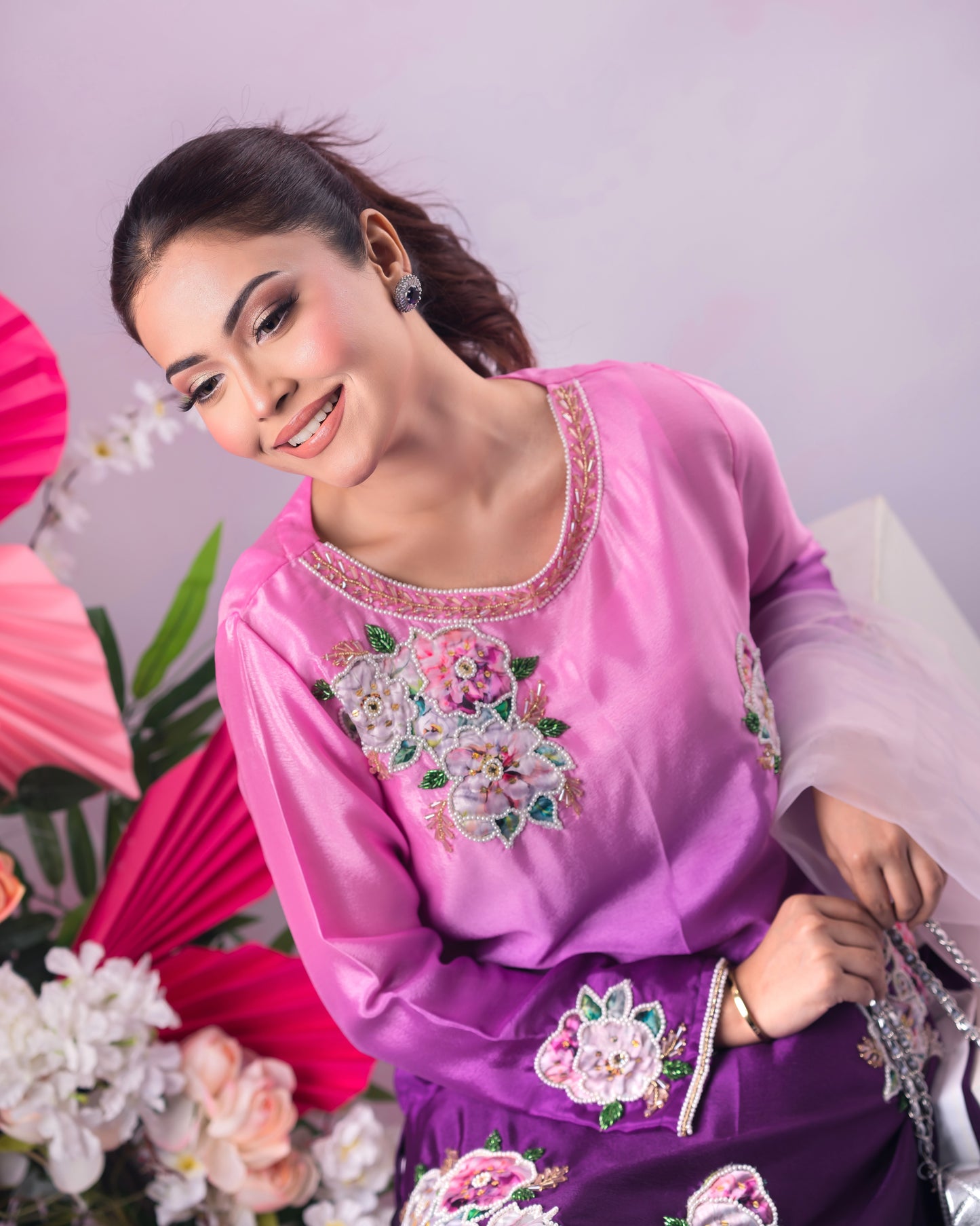 Pink and Purple Ombre Kurti & Dupatta