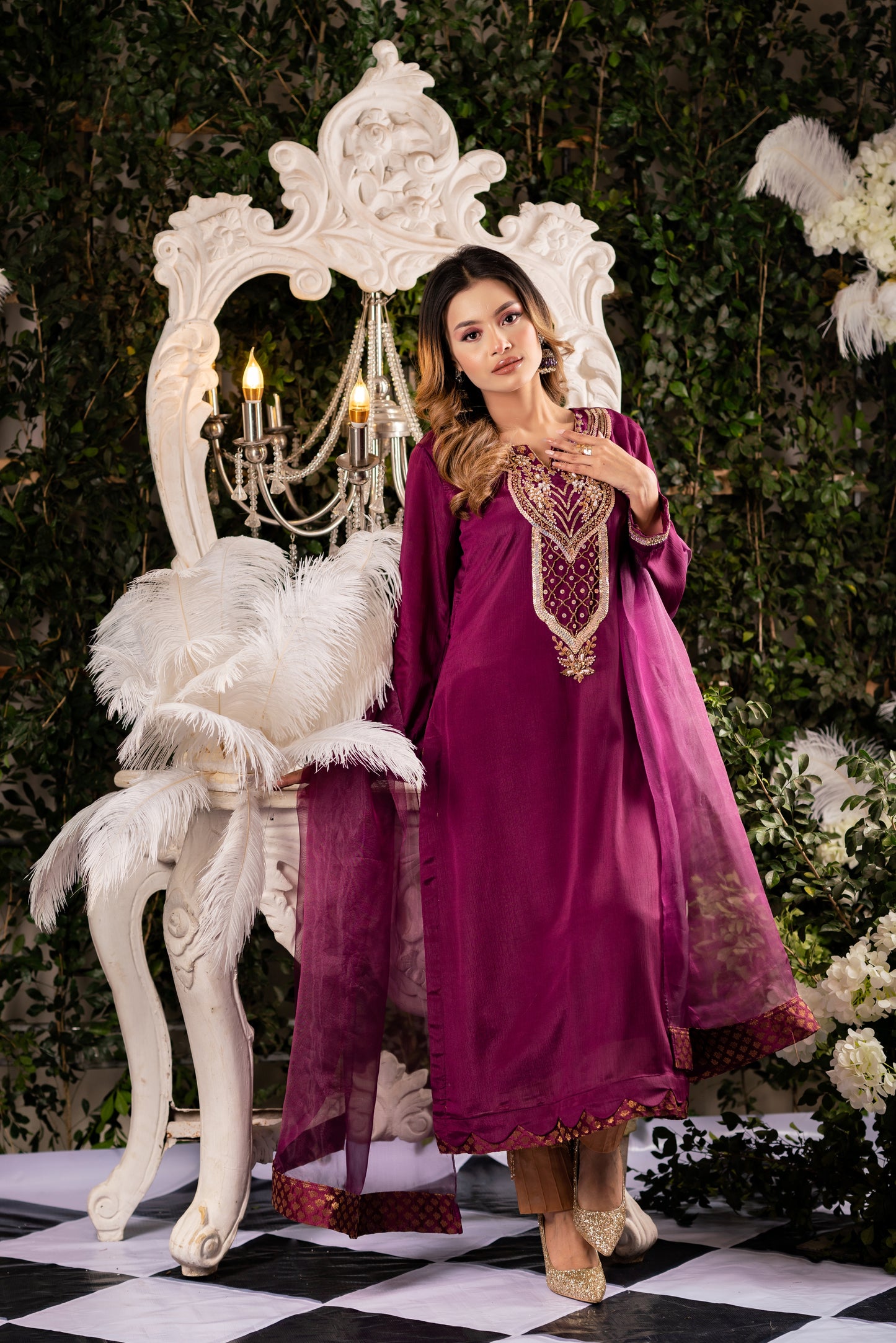 Regal Plum Embroidered Kameez