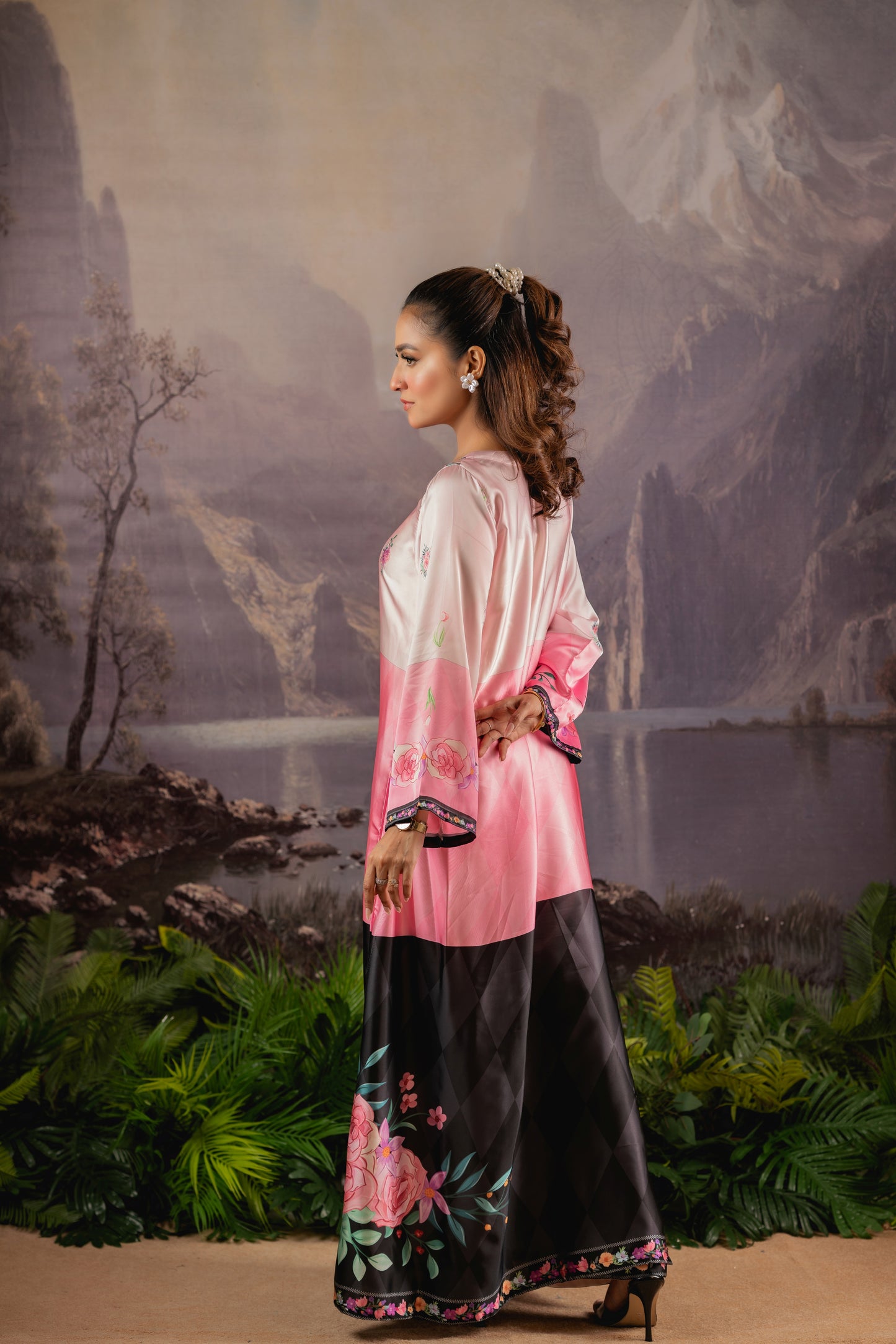 Floral Elegance Silk Long Kameez And Pant