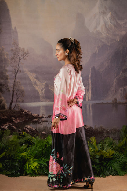 Floral Elegance Silk Long Kameez And Pant