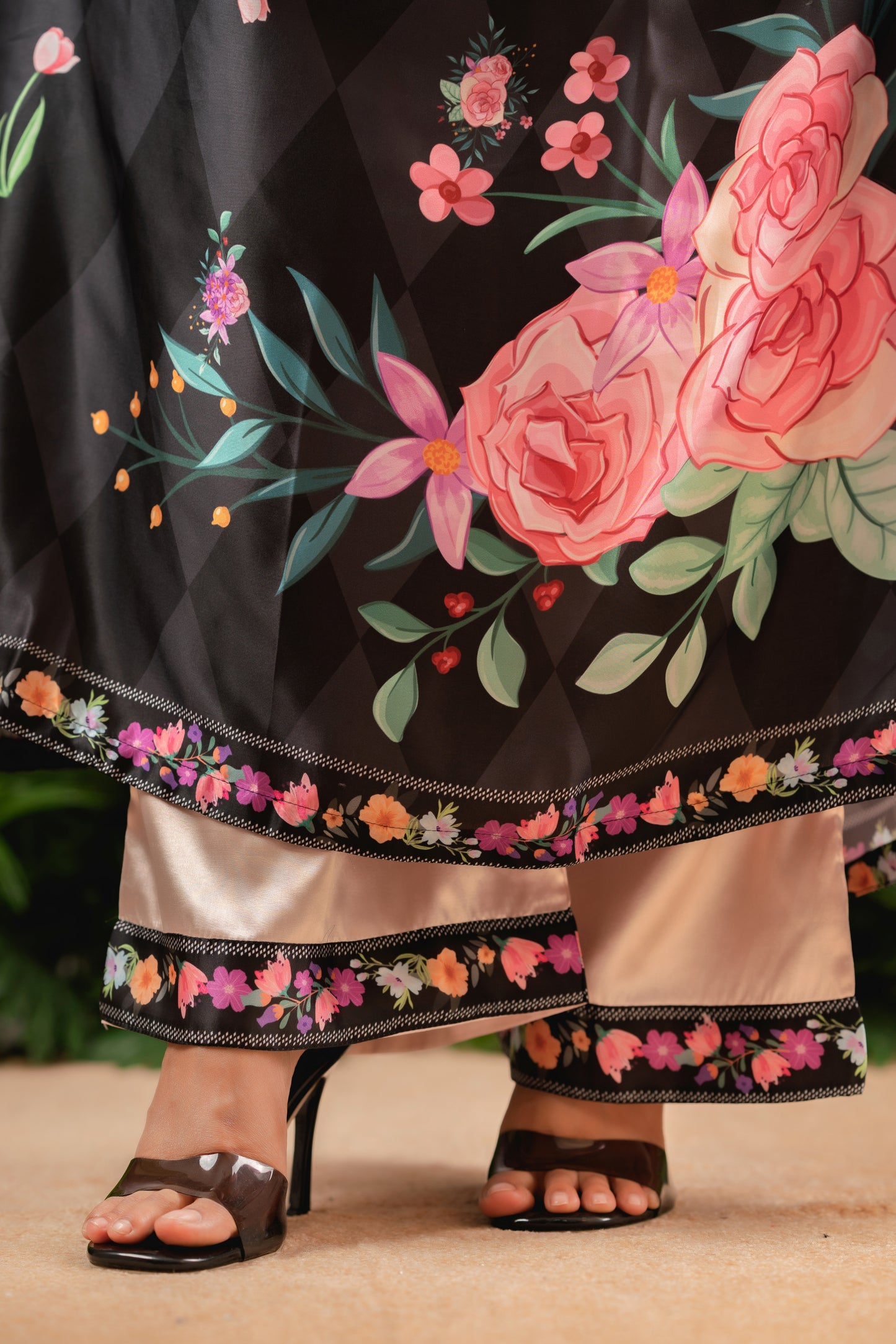 Floral Elegance Silk Long Kameez And Pant