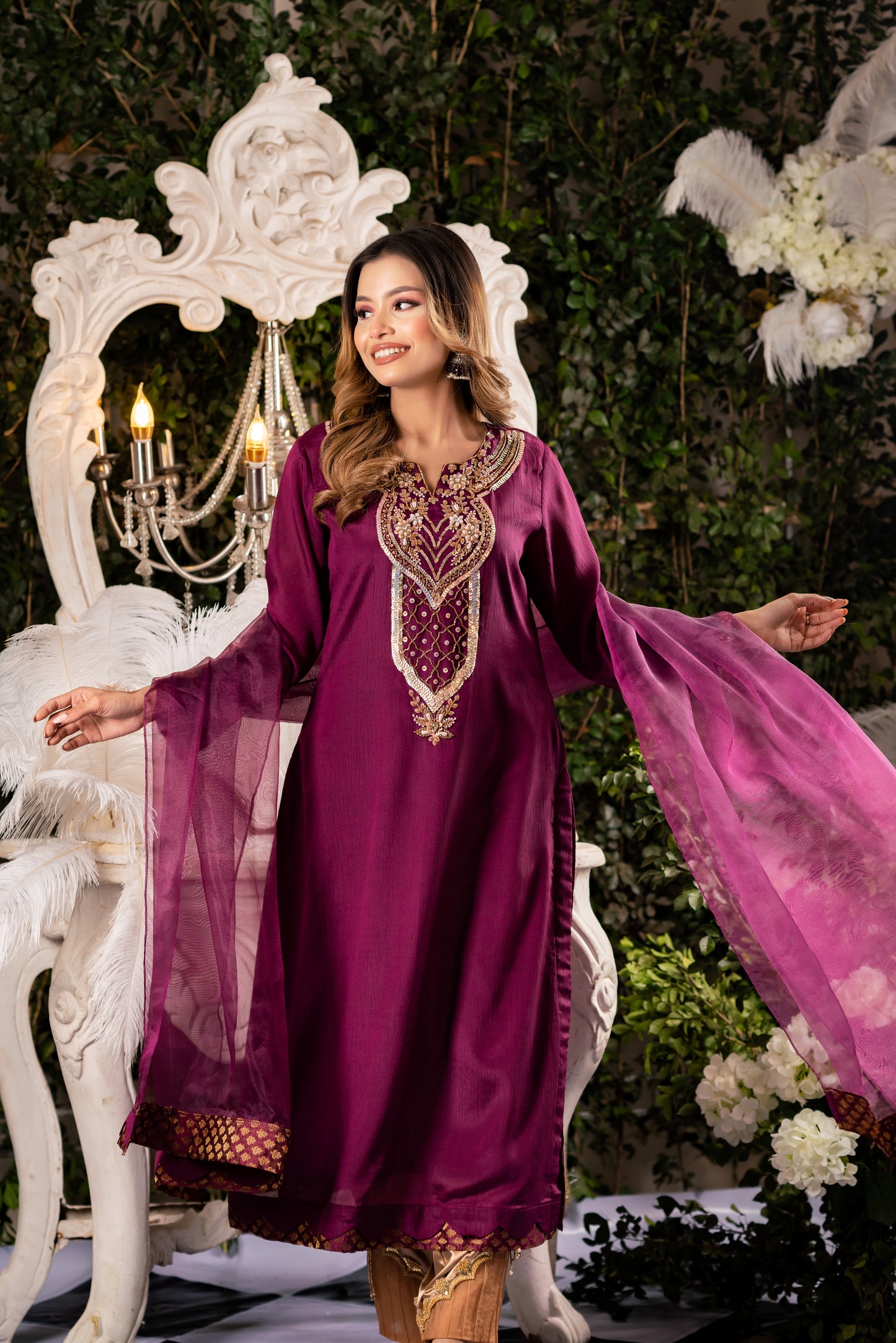 Regal Plum Embroidered Kameez