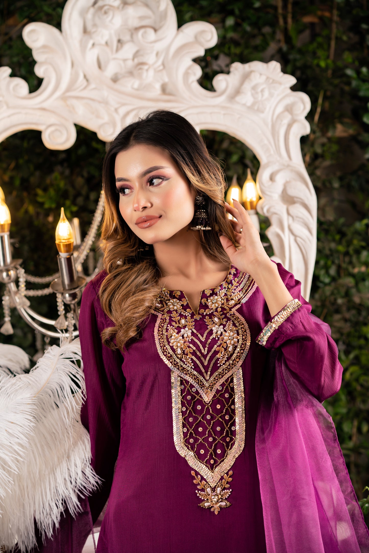 Regal Plum Embroidered Kameez