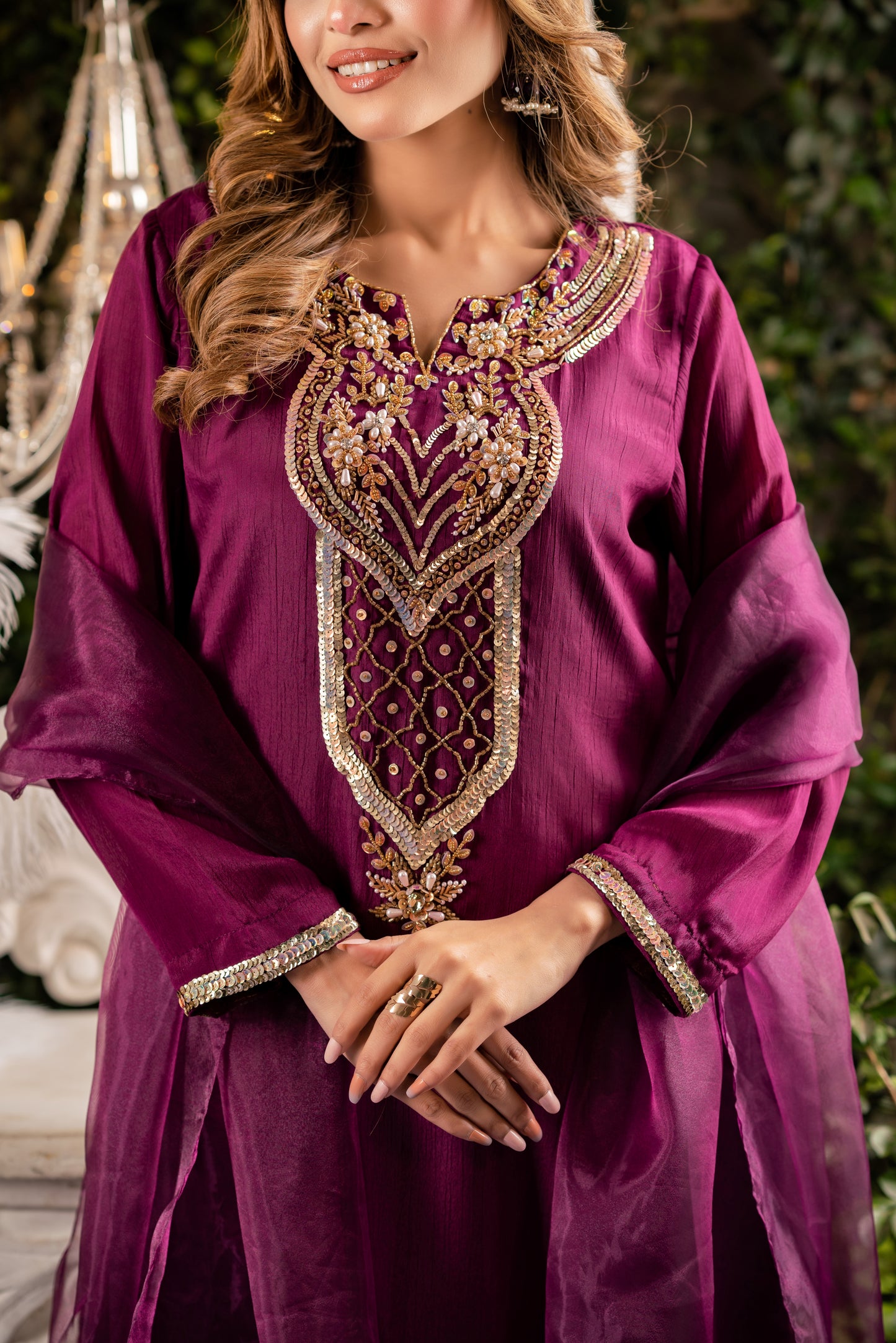Regal Plum Embroidered Kameez