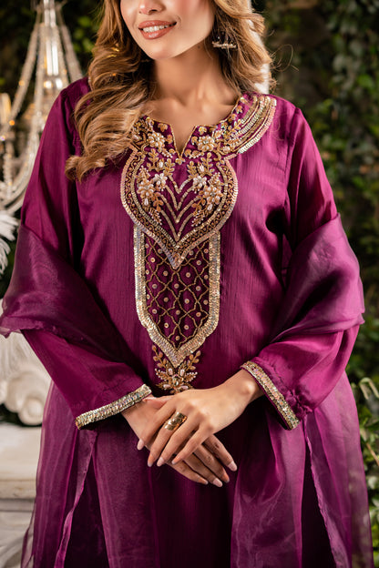 Regal Plum Embroidered Kameez