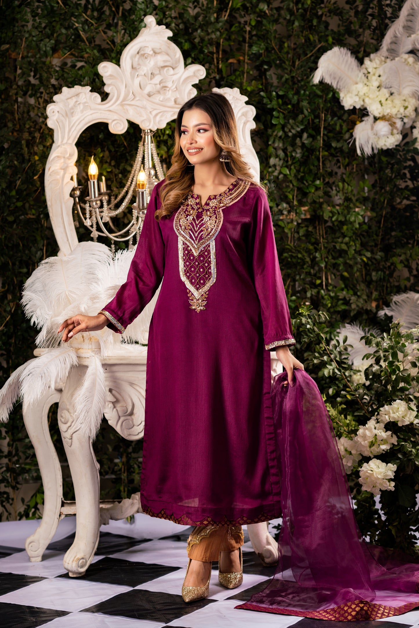 Regal Plum Embroidered Kameez
