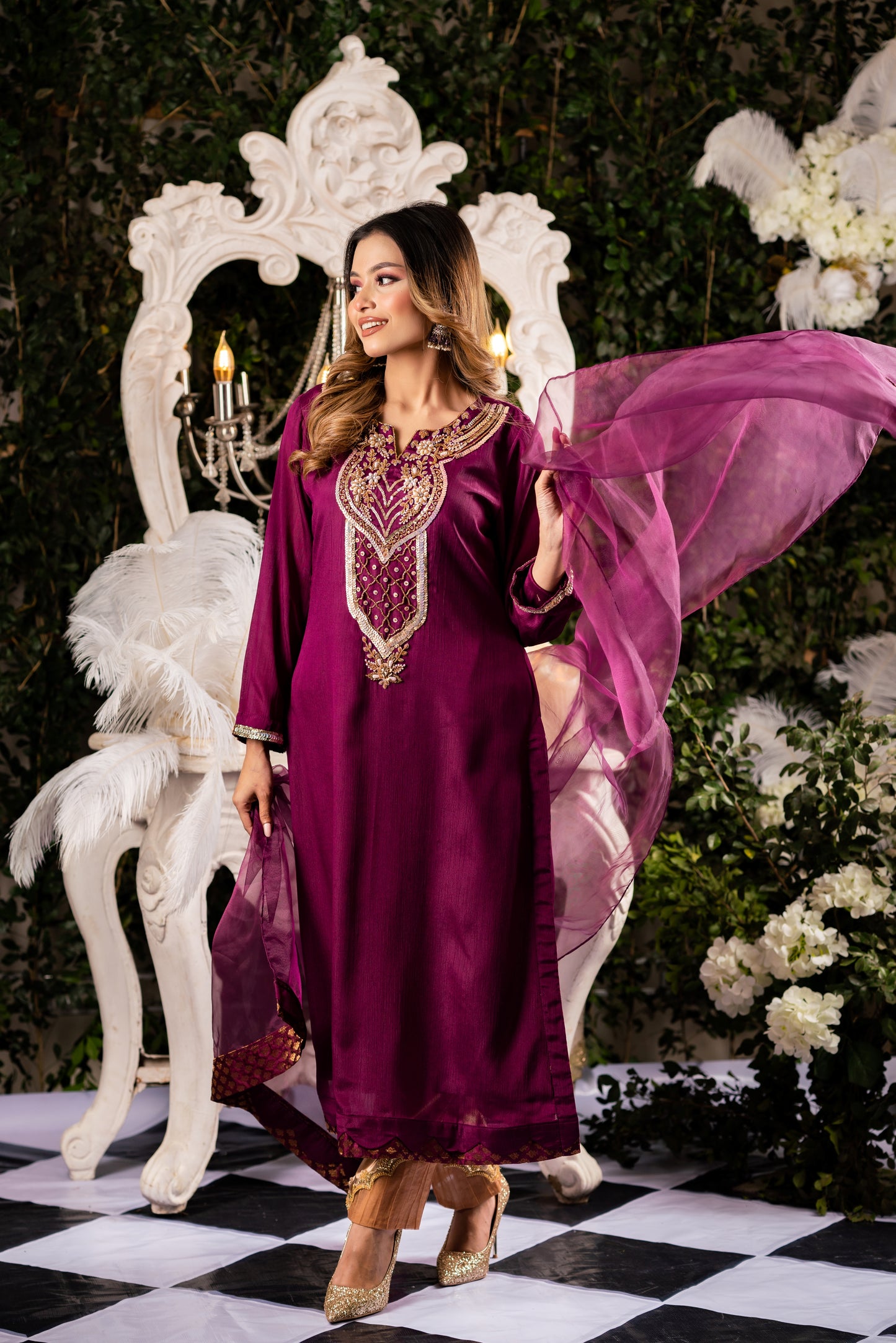Regal Plum Embroidered Kameez