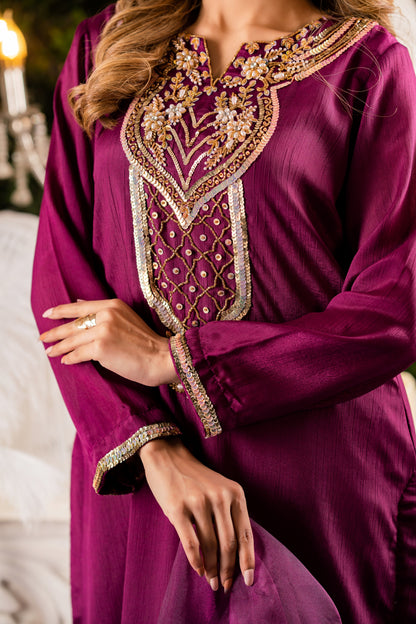 Regal Plum Embroidered Kameez