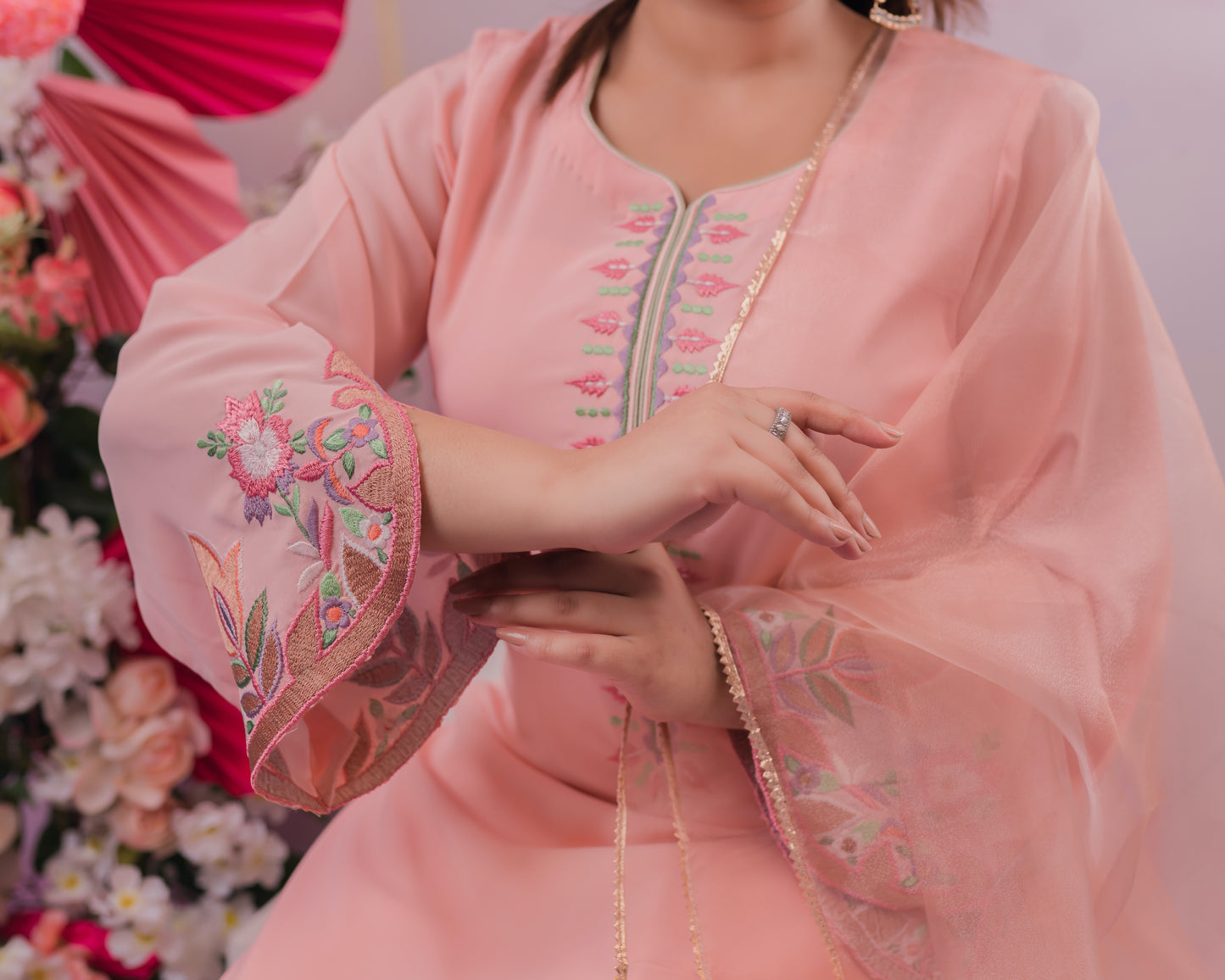 Pastel Peach Embroidey Kurti